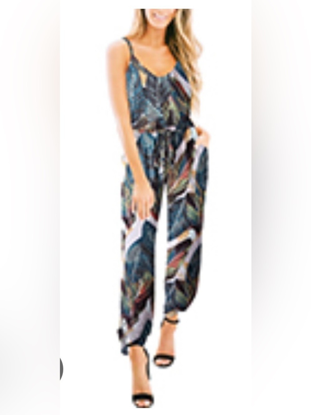 Sleeveless Multicolor Printed Jumpsuit with Drawstring Waist